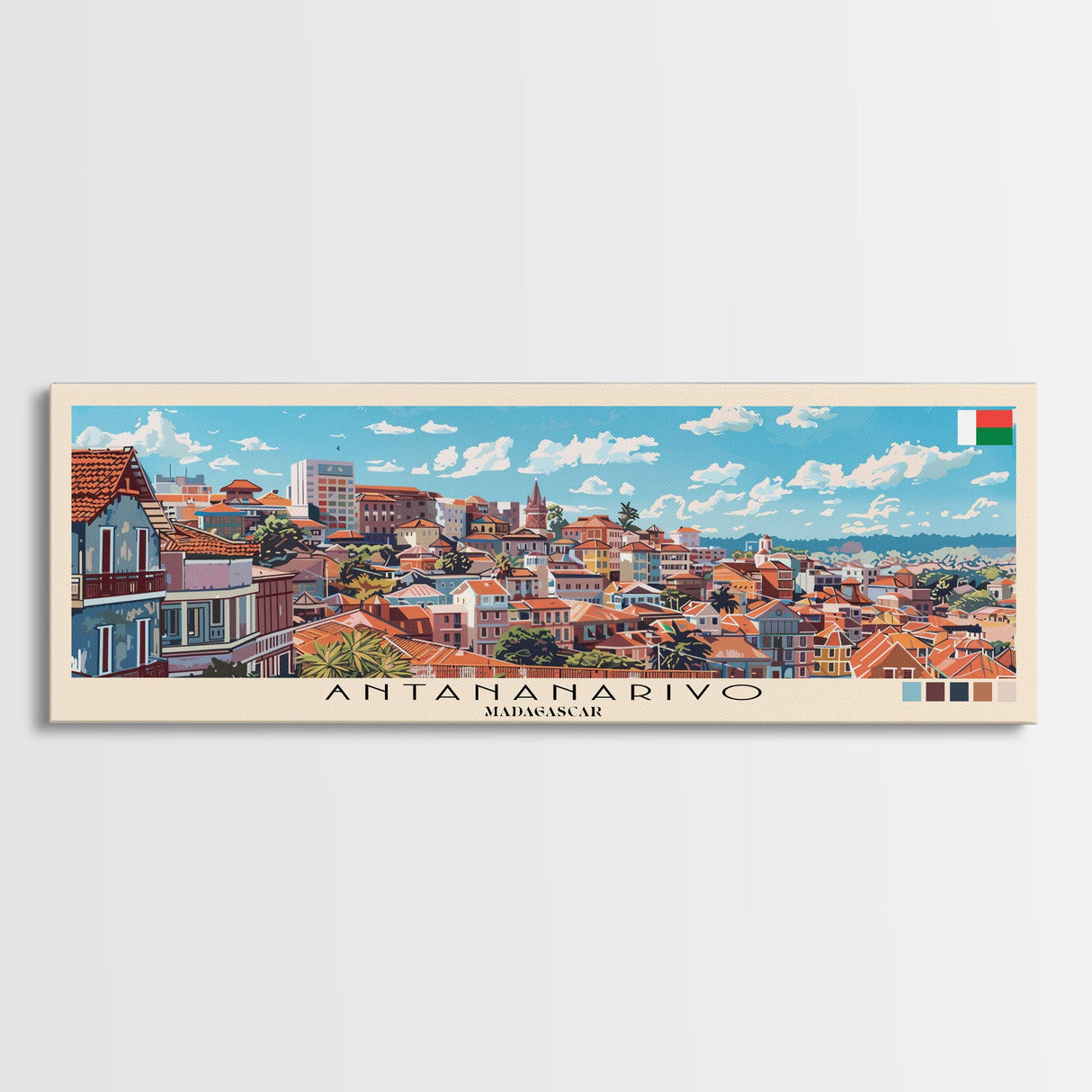 Antananarivo, Madagascar Panoramic Canvas Print, Antananarivo, Madagascar Painting, Madagascar Art, Antananarivo Travel Poster, Travel Art, Living Room Painting