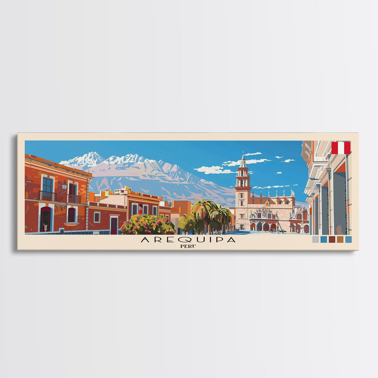 Arequipa, Peru Panoramic Canvas Print, Arequipa, Peru Painting, Peru Art, Arequipa Travel Poster, Travel Art, Guest Room Painting