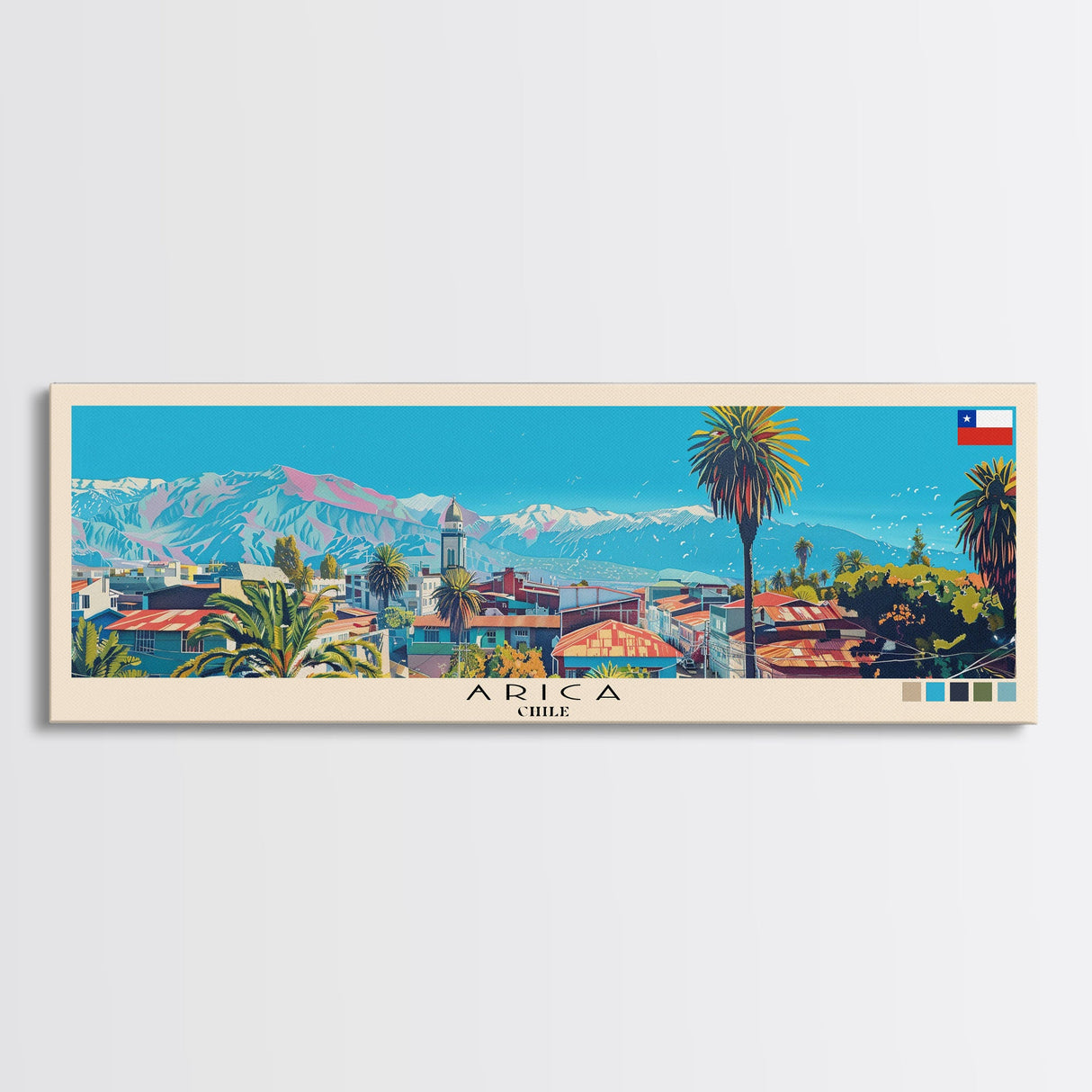 Arica, Chile Panoramic Canvas Print, Arica, Chile Painting, Chile Art, Arica Travel Poster, Travel Art, Guest Room Painting