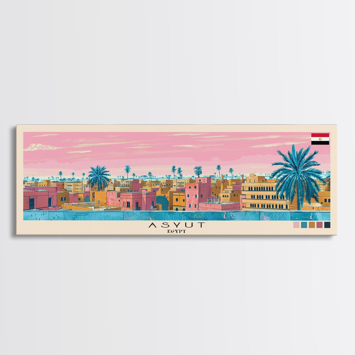 Asyut, Egypt Panoramic Canvas Print, Asyut, Egypt Painting, Egypt Art, Asyut Travel Poster, Travel Art, Guest Room Painting