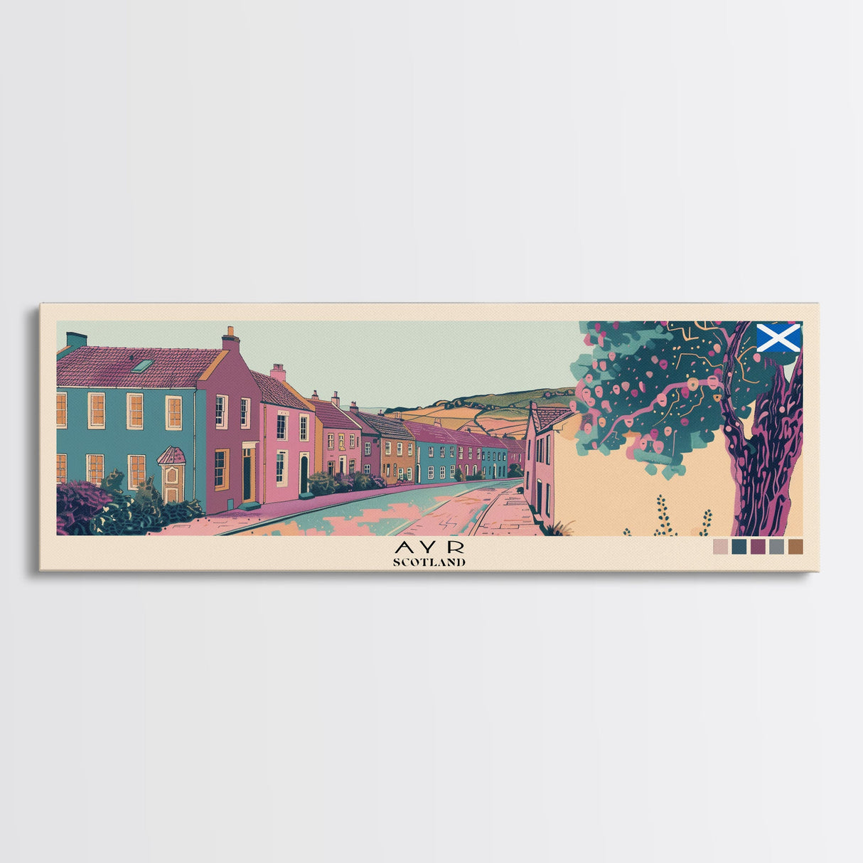 Ayr, Scotland Panoramic Canvas Print, Ayr, Scotland Painting, Scotland Art, Ayr Travel Poster, Travel Art, Guest Room Painting