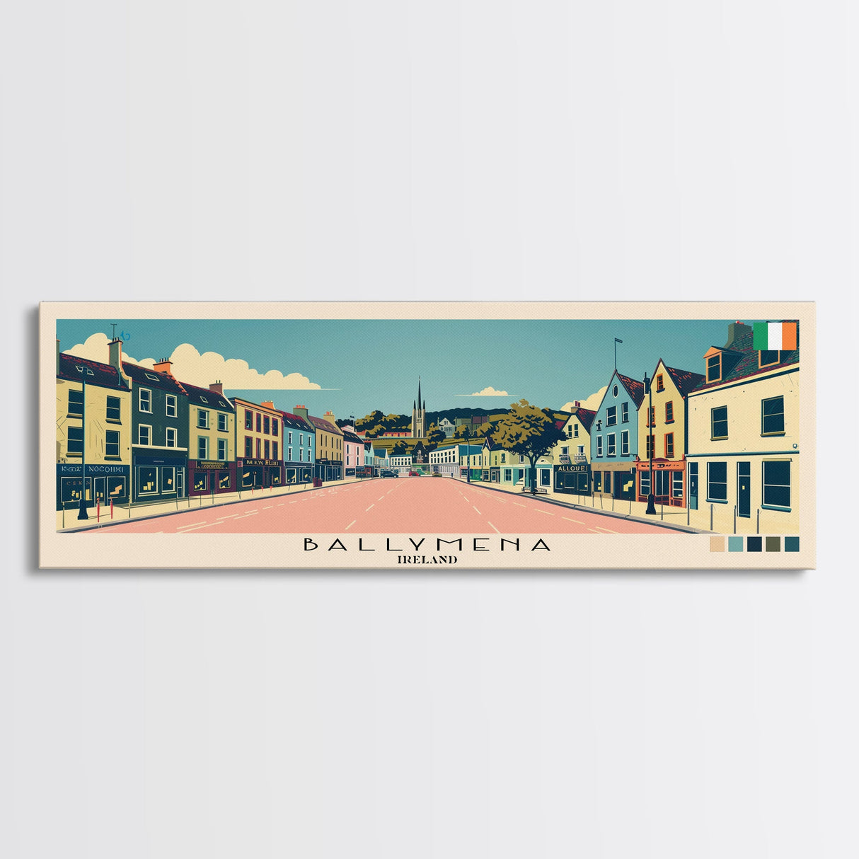 Ballymena, Ireland Panoramic Canvas Print, Ballymena, Ireland Painting, Ireland Art, Ballymena Travel Poster, Travel Art, Guest Room Painting