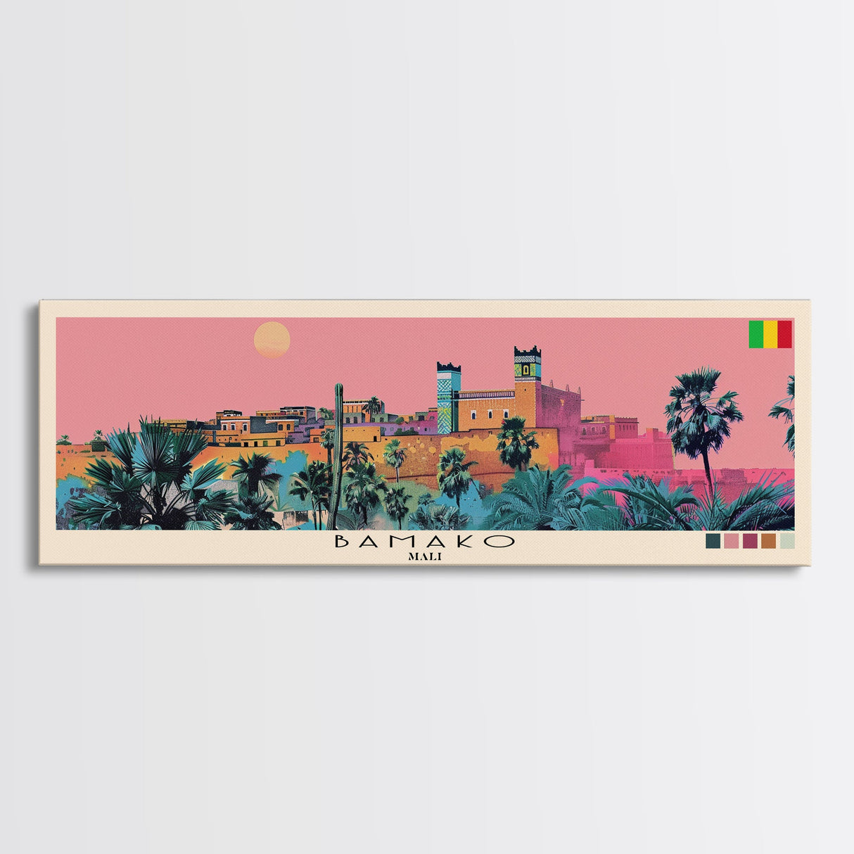 Bamako, Mali Panoramic Canvas Print, Bamako, Mali Painting, Mali Art, Bamako Travel Poster, Travel Art, Guest Room Painting