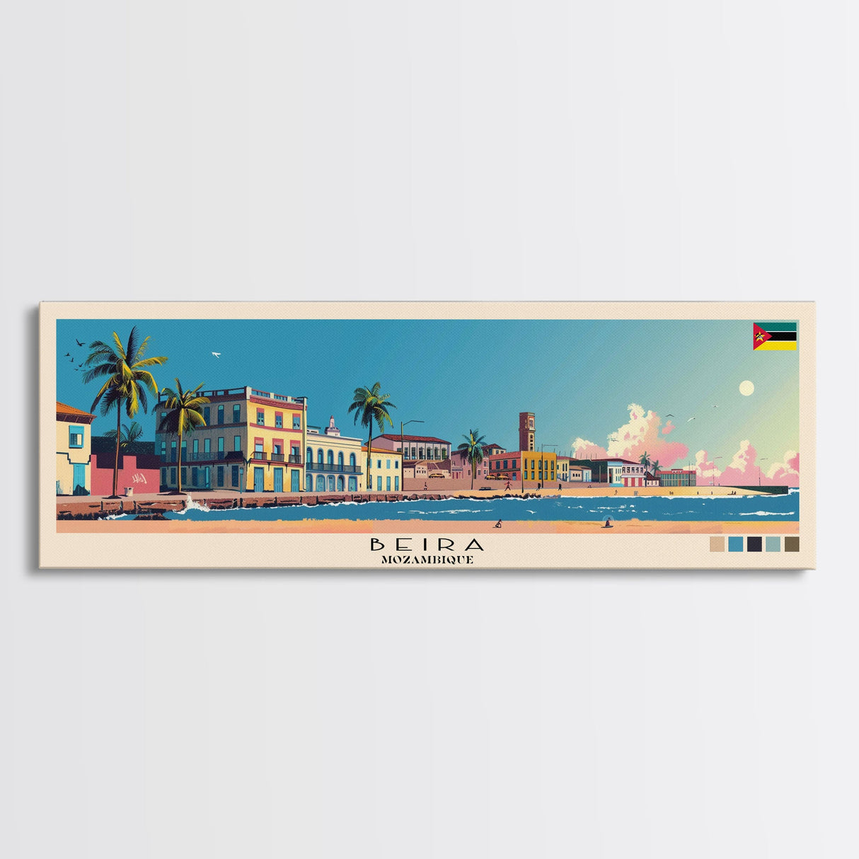 Beira, Mozambique Panoramic Canvas Print, Beira, Mozambique Painting, Mozambique Art, Beira Travel Poster, Travel Art, Guest Room Painting