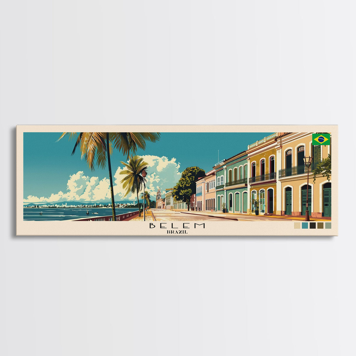 Belem, Brazil Panoramic Canvas Print, Belem, Brazil Painting, Brazil Art, Belem Travel Poster, Travel Art, Housewarming Gift