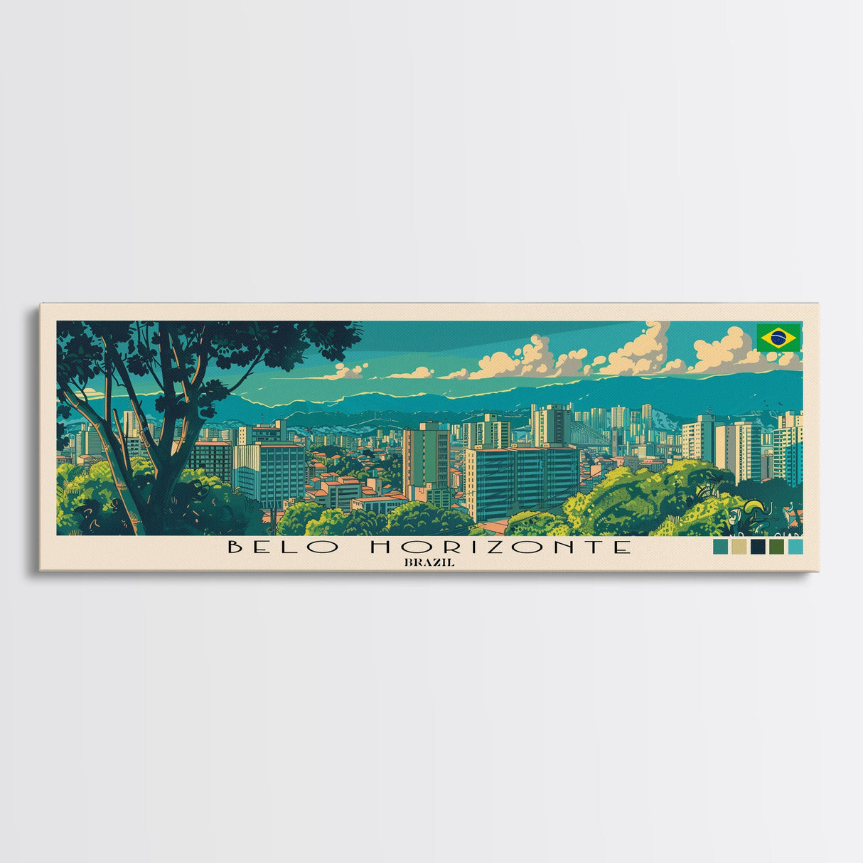 Belo Horizonte, Brazil Panoramic Canvas Print, Belo Horizonte, Brazil Painting, Brazil Art, Belo Horizonte Travel Poster, Travel Art, Guest Room Painting