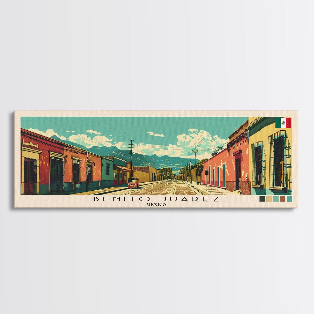 Benito Juarez, Mexico Panoramic Canvas Print, Benito Juarez, Mexico Painting, Mexico Art, Benito Juarez Travel Poster, Travel Art, Living Room Painting