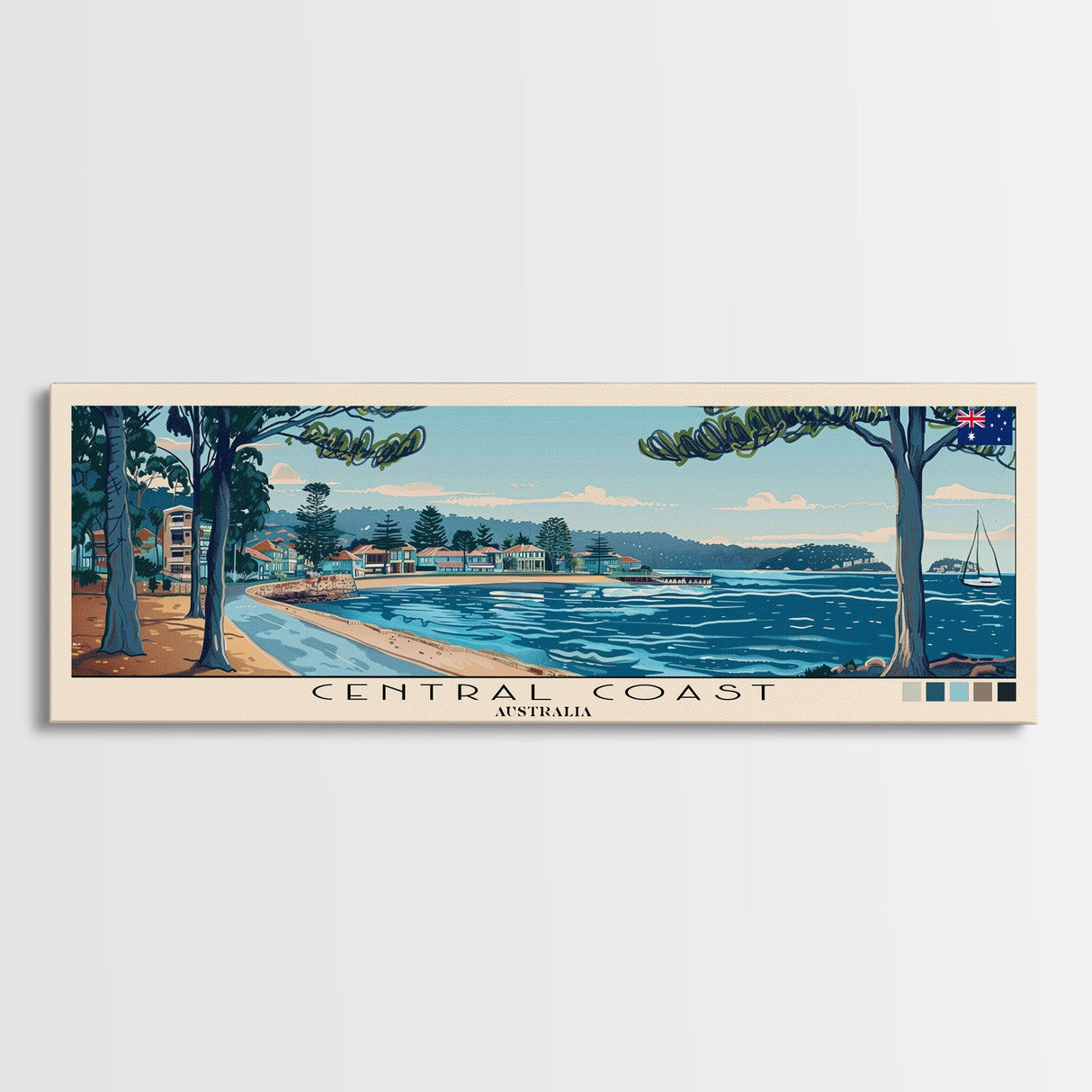 Central Coast, Australia Panoramic Canvas Print, Central Coast, Australia Painting, Australia Art, Central Coast Travel Poster, Travel Art, Vacation Gift