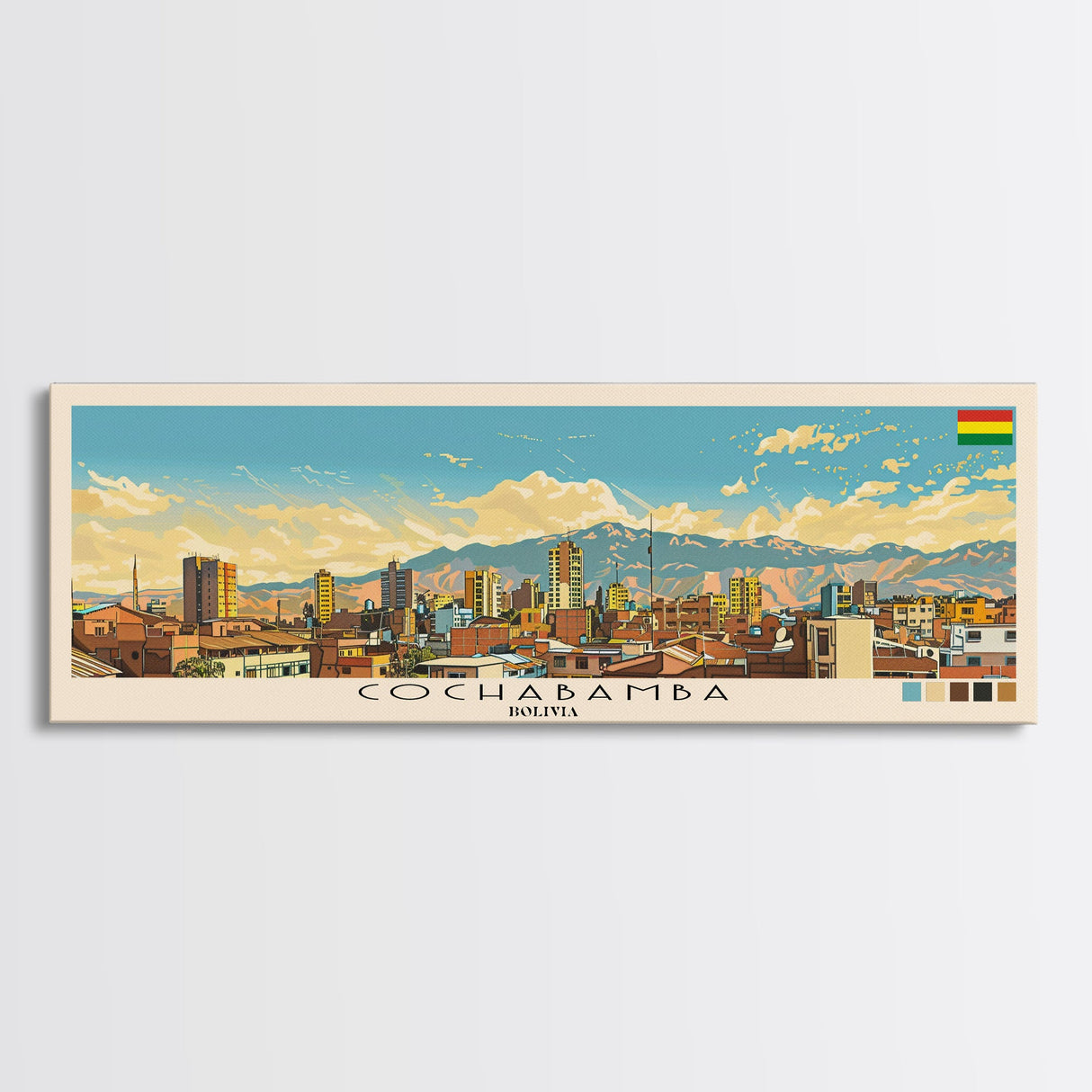 Cochabamba, Bolivia Panoramic Canvas Print, Cochabamba, Bolivia Painting, Bolivia Art, Cochabamba Travel Poster, Travel Art, Living Room Painting