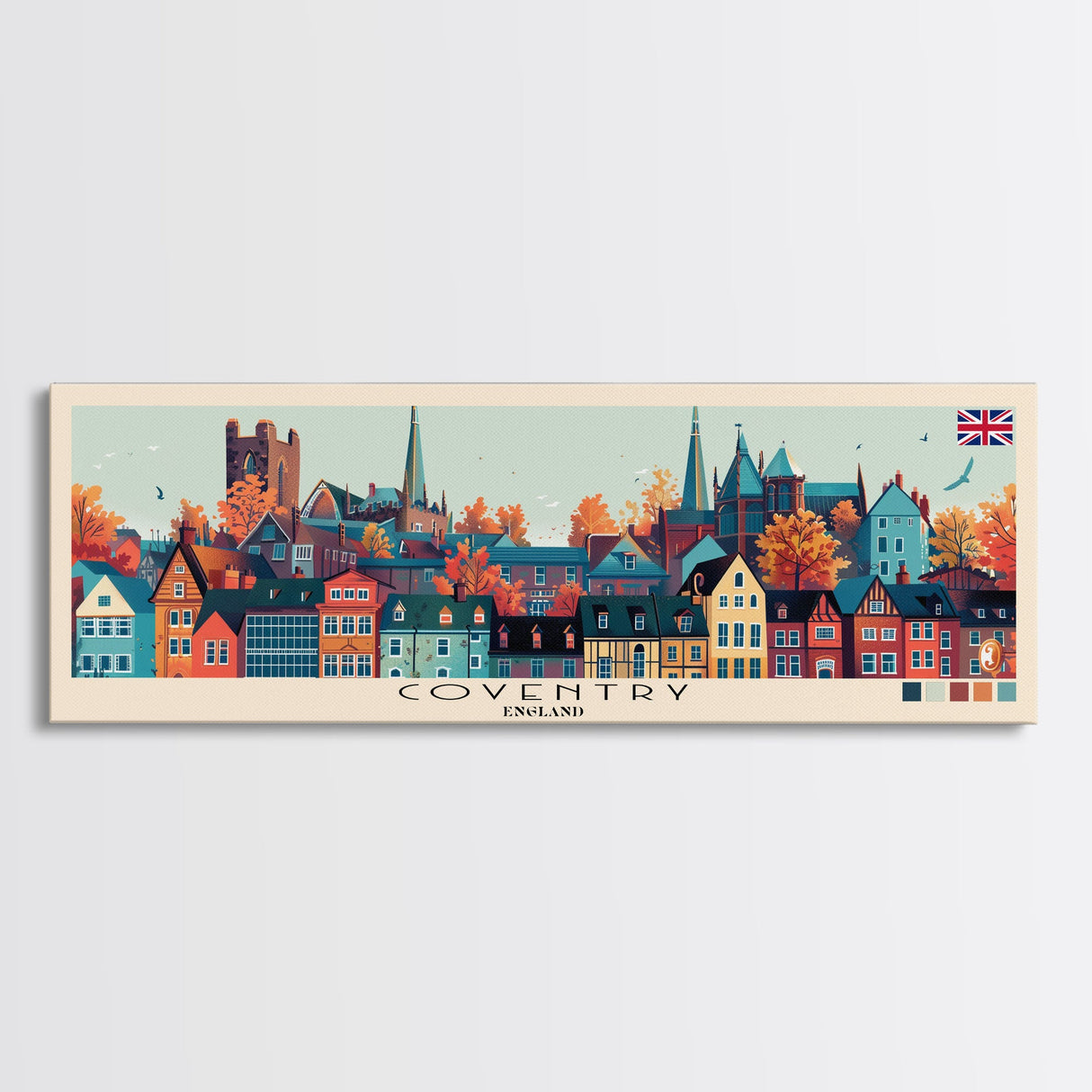 Coventry, England Panoramic Canvas Print, Coventry, England Painting, England Art, Coventry Travel Poster, Travel Art, Living Room Painting