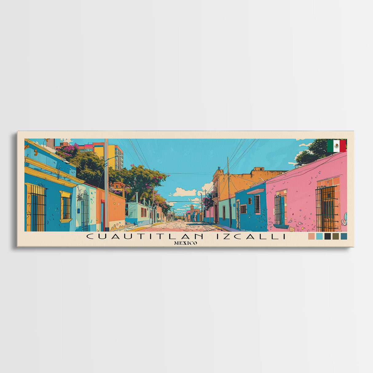 Cuautitlan Izcalli, Mexico Panoramic Canvas Print, Cuautitlan Izcalli, Mexico Painting, Mexico Art, Cuautitlan Izcalli Travel Poster, Travel Art, Guest Room Painting