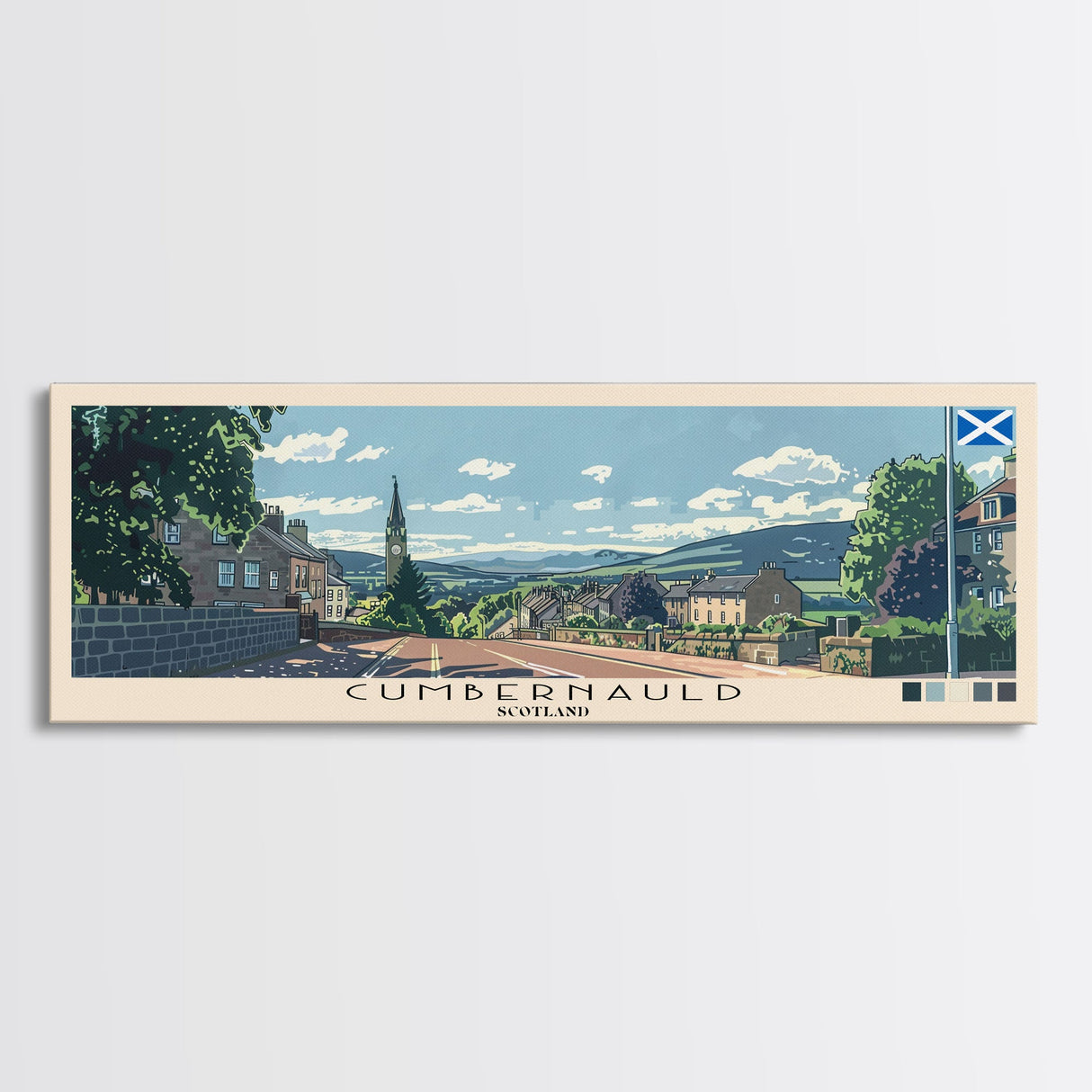 Cumbernauld, Scotland Panoramic Canvas Print, Cumbernauld, Scotland Painting, Scotland Art, Cumbernauld Travel Poster, Travel Art, Housewarming Gift