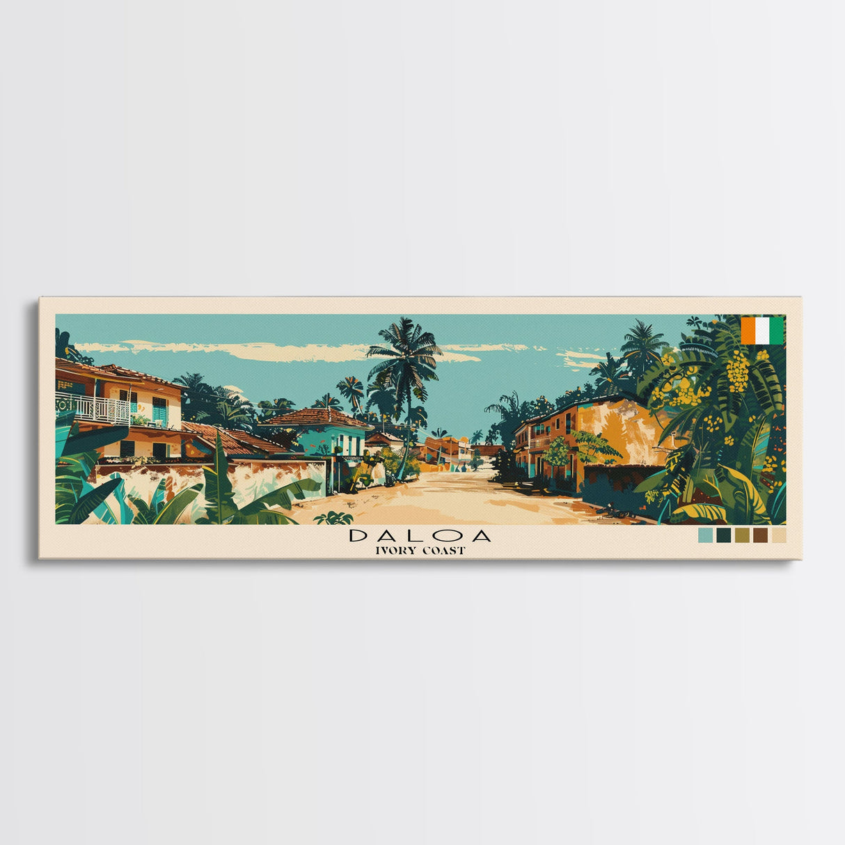 Daloa, Ivory Coast Panoramic Canvas Print, Daloa, Ivory Coast Painting, Ivory Coast Art, Daloa Travel Poster, Travel Art, Living Room Painting