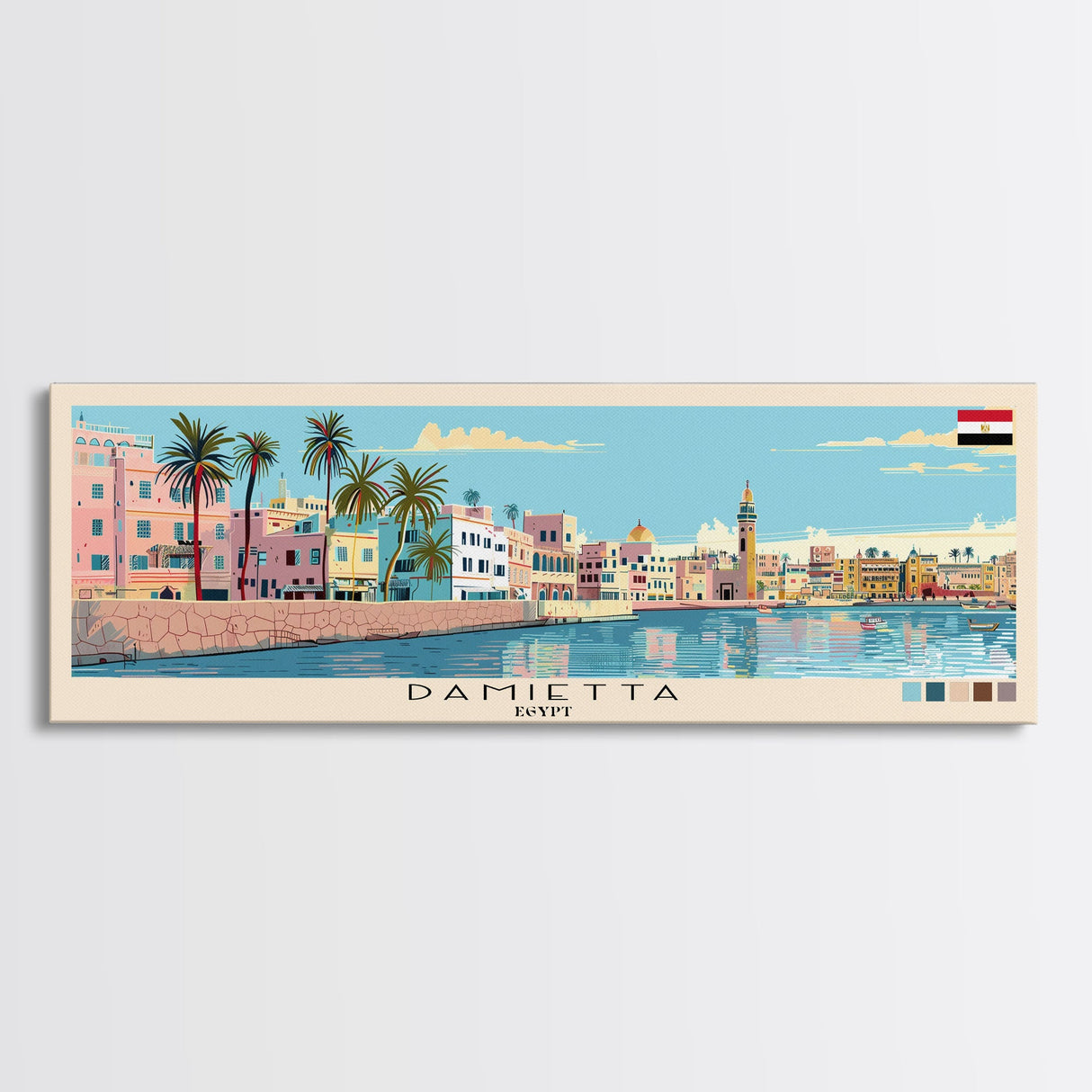 Damietta, Egypt Panoramic Canvas Print, Damietta, Egypt Painting, Egypt Art, Damietta Travel Poster, Travel Art, Guest Room Painting