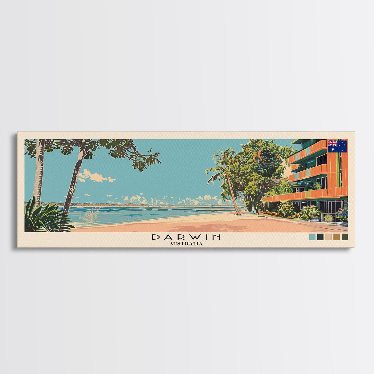 Darwin, Australia Panoramic Canvas Print, Darwin, Australia Painting, Australia Art, Darwin Travel Poster, Travel Art, Housewarming Gift