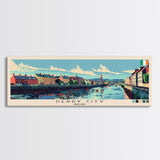 Derry City, Ireland Panoramic Canvas Print, Derry City, Ireland Painting, Ireland Art, Derry City Travel Poster, Travel Art, Living Room Painting