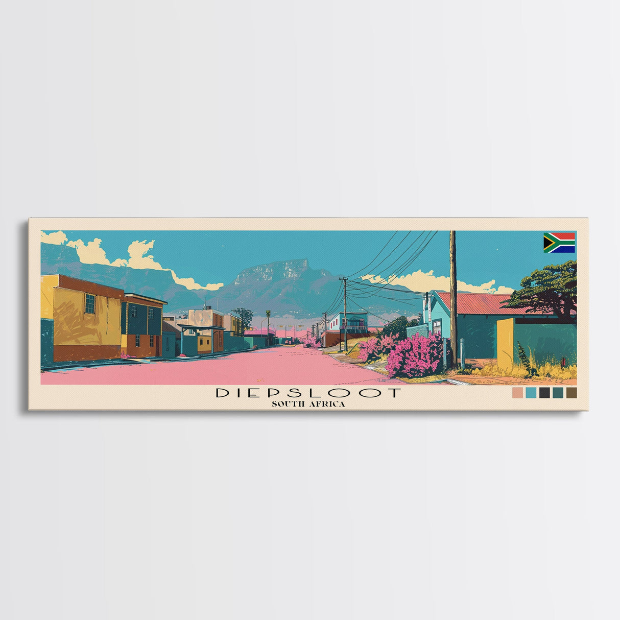 Diepsloot, South Africa Panoramic Canvas Print, Diepsloot, South Africa Painting, South Africa Art, Diepsloot Travel Poster, Travel Art, Guest Room Painting