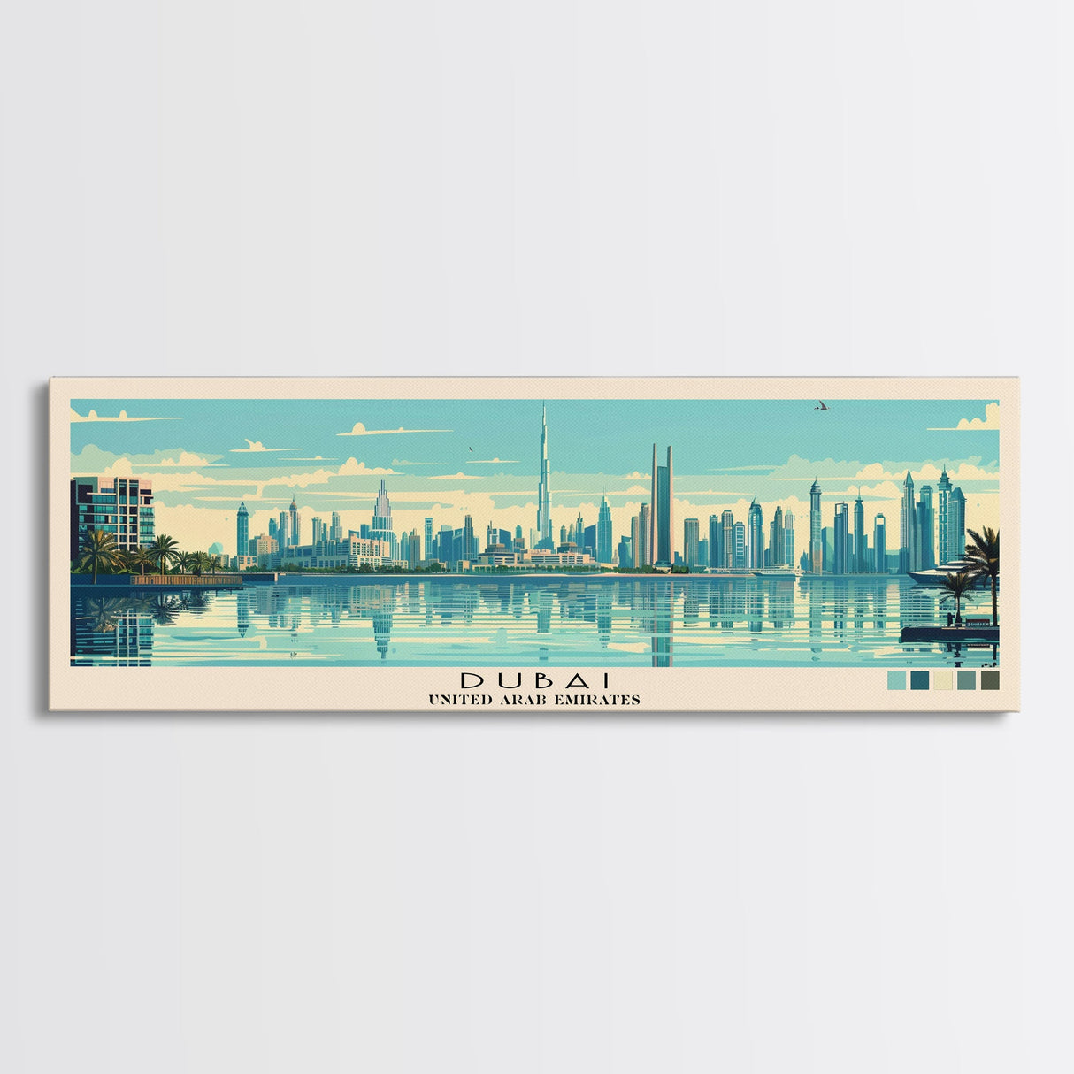 Dubai, United Arab Emirates Panoramic Canvas Print, Dubai, United Arab Emirates Painting, United Arab Emirates Art, Dubai Travel Poster, Travel Art, Housewarming Gift