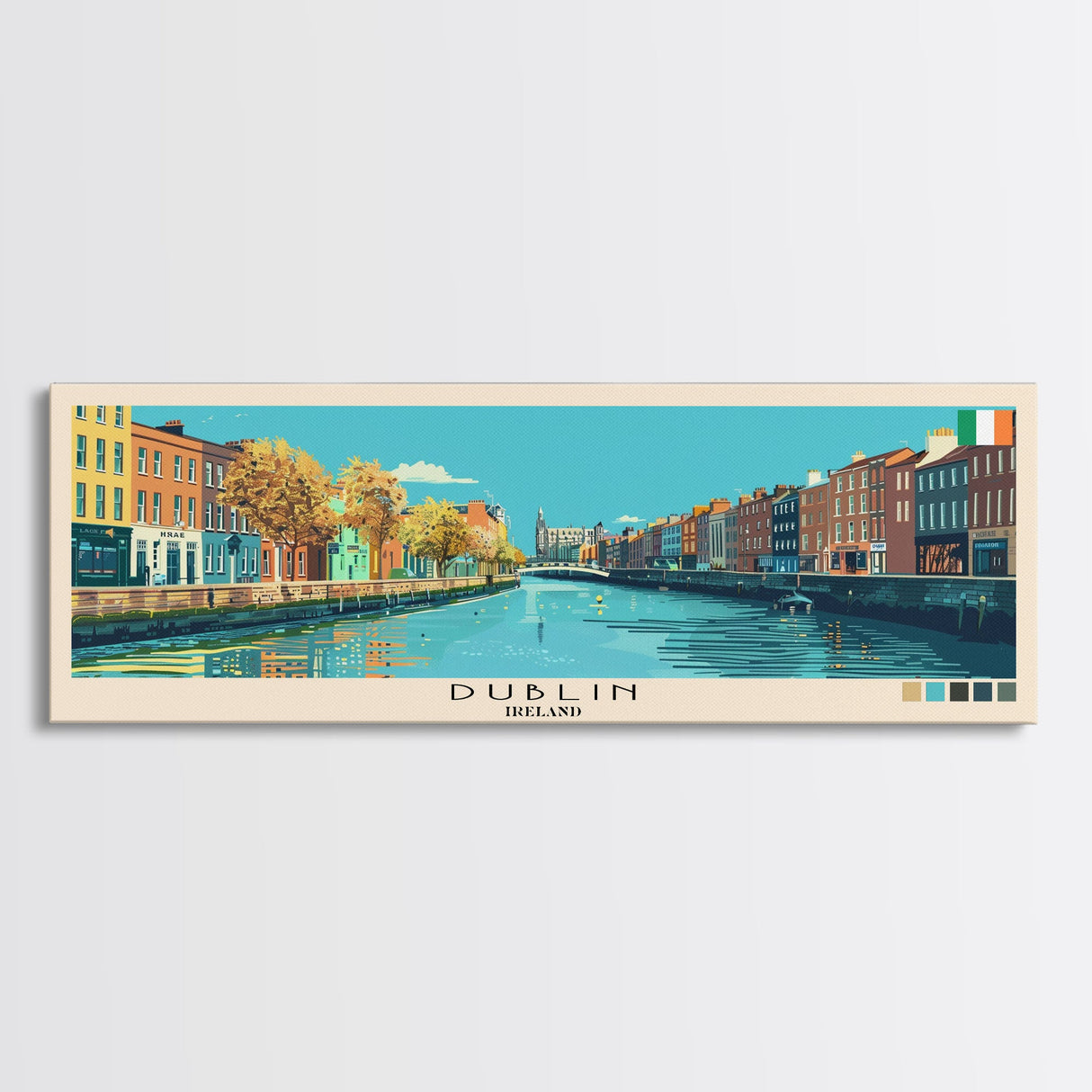 Dublin, Ireland Panoramic Canvas Print, Dublin, Ireland Painting, Ireland Art, Dublin Travel Poster, Travel Art, Guest Room Painting