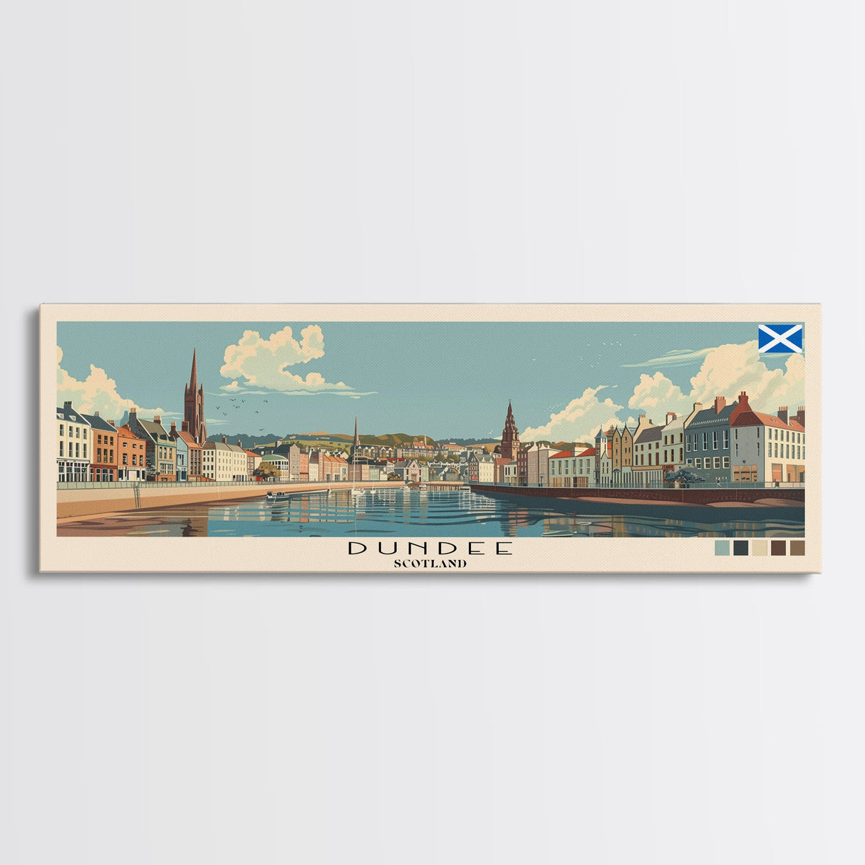 Dundee, Scotland Panoramic Canvas Print, Dundee, Scotland Painting, Scotland Art, Dundee Travel Poster, Travel Art, Vacation Gift