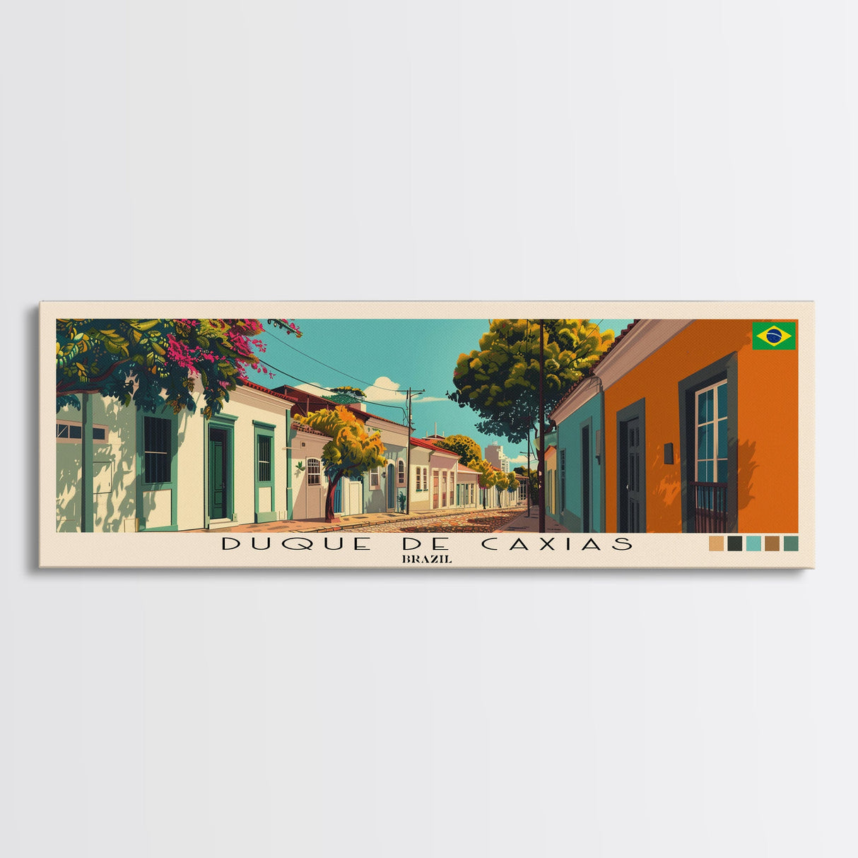 Duque de Caxias, Brazil Panoramic Canvas Print, Duque de Caxias, Brazil Painting, Brazil Art, Duque de Caxias Travel Poster, Travel Art, Housewarming Gift