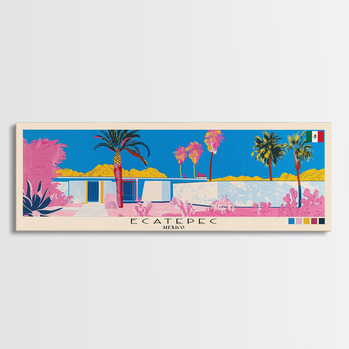 Ecatepec, Mexico Panoramic Canvas Print, Ecatepec, Mexico Painting, Mexico Art, Ecatepec Travel Poster, Travel Art, Guest Room Painting