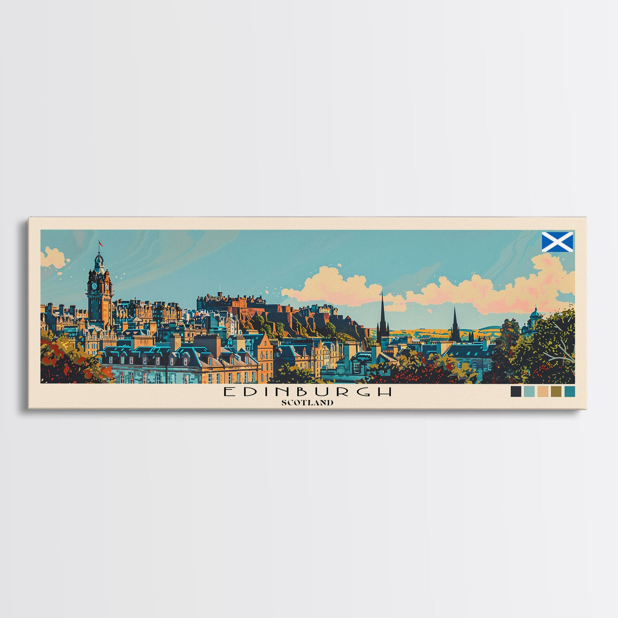 Edinburgh, Scotland Panoramic Canvas Print, Edinburgh, Scotland Painting, Scotland Art, Edinburgh Travel Poster, Travel Art, Vacation Gift