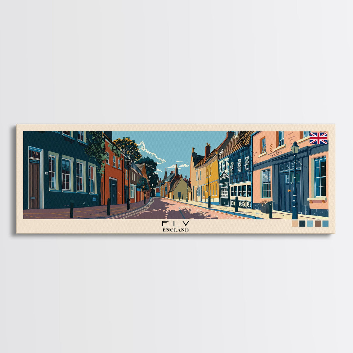 Ely, England Panoramic Canvas Print, Ely, England Painting, England Art, Ely Travel Poster, Travel Art, Living Room Painting