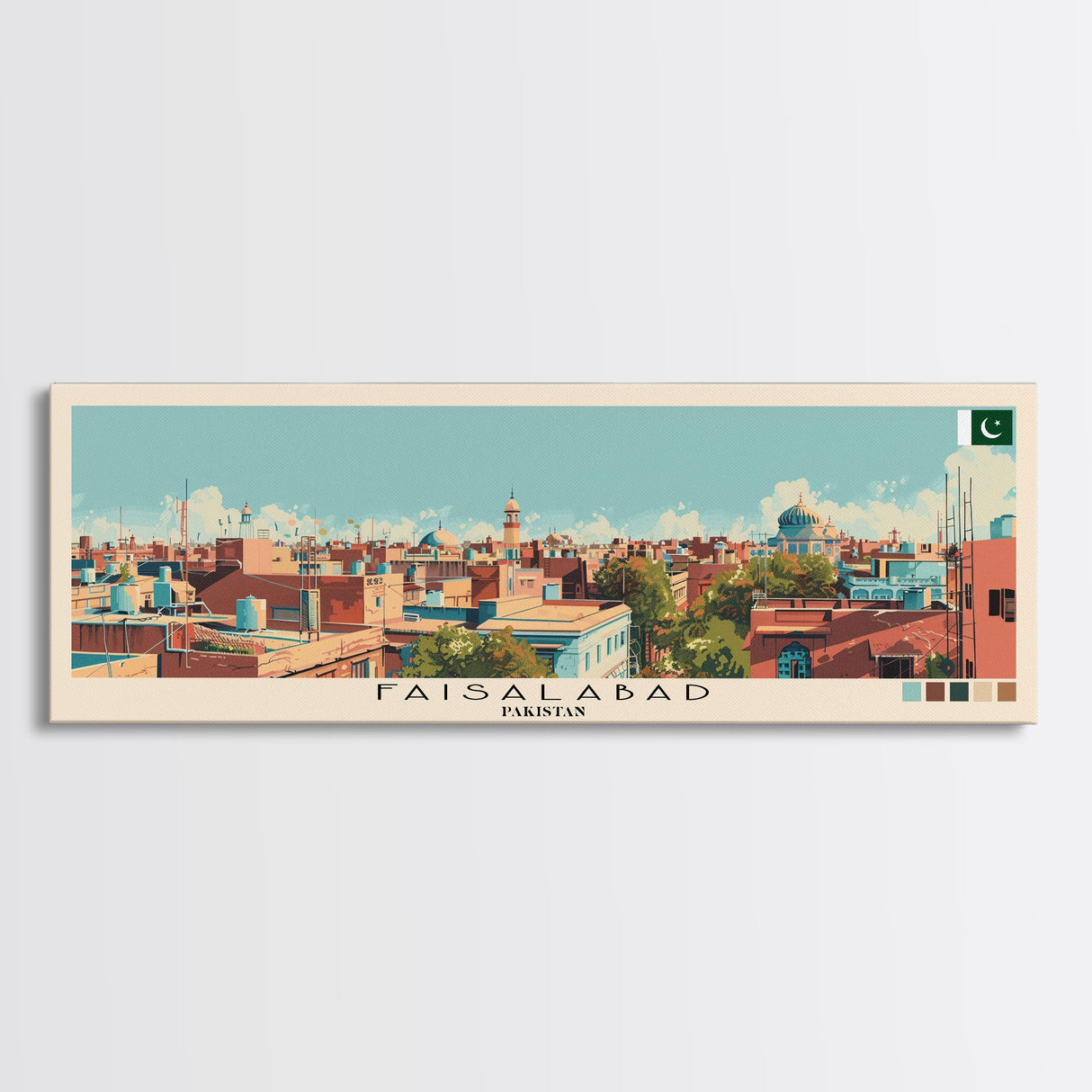 Faisalabad, Pakistan Panoramic Canvas Print, Faisalabad, Pakistan Painting, Pakistan Art, Faisalabad Travel Poster, Travel Art, Living Room Painting