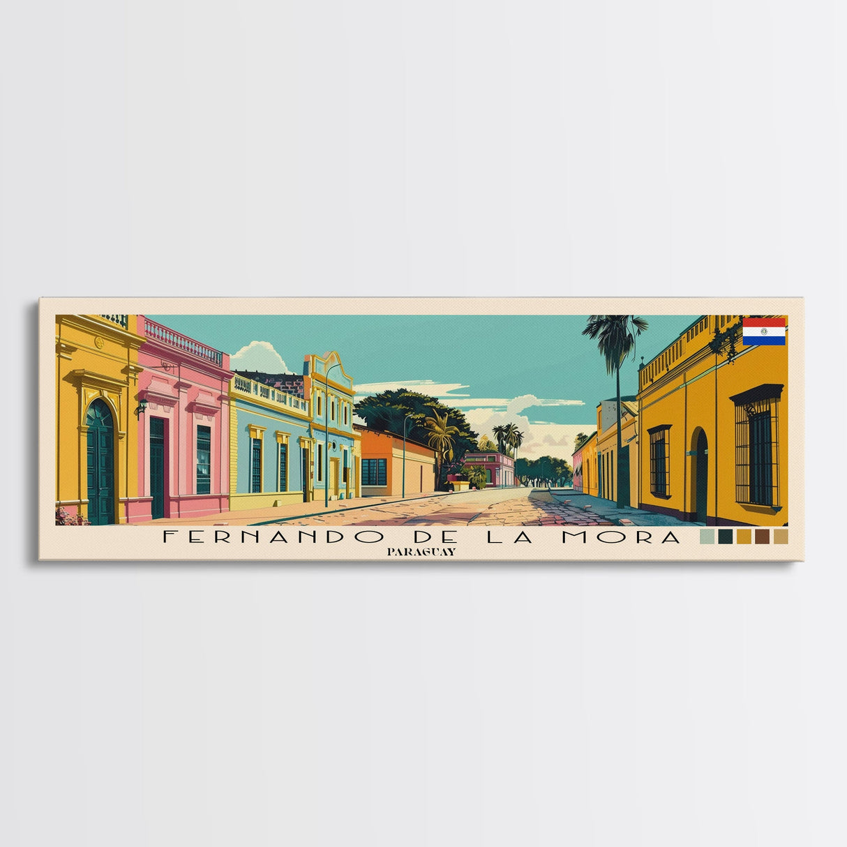 Fernando de la Mora, Paraguay Panoramic Canvas Print, Fernando de la Mora, Paraguay Painting, Paraguay Art, Fernando de la Mora Travel Poster, Travel Art, Guest Room Painting