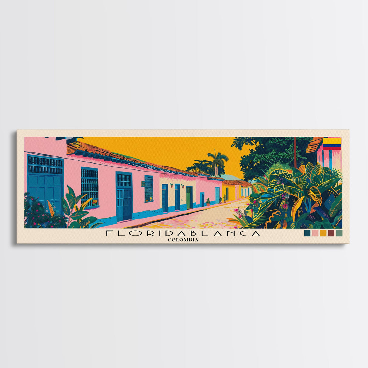 Floridablanca, Colombia Panoramic Canvas Print, Floridablanca, Colombia Painting, Colombia Art, Floridablanca Travel Poster, Travel Art, Housewarming Gift