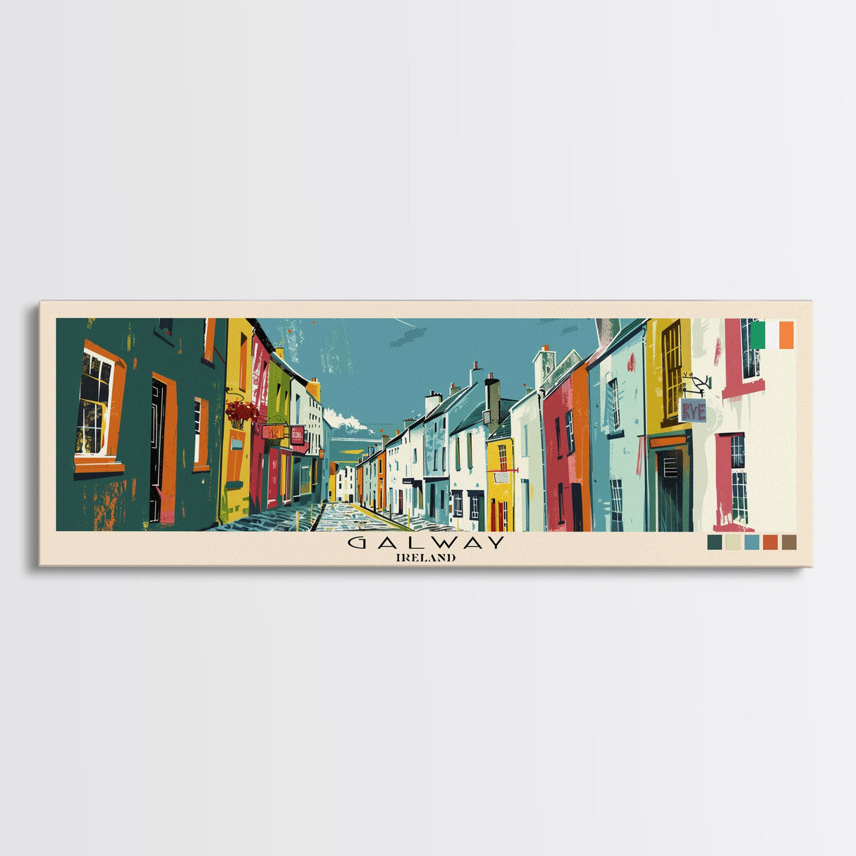 Galway, Ireland Panoramic Canvas Print, Galway, Ireland Painting, Ireland Art, Galway Travel Poster, Travel Art, Housewarming Gift