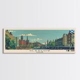 Glasgow, Scotland Panoramic Canvas Print, Glasgow, Scotland Painting, Scotland Art, Glasgow Travel Poster, Travel Art, Living Room Painting