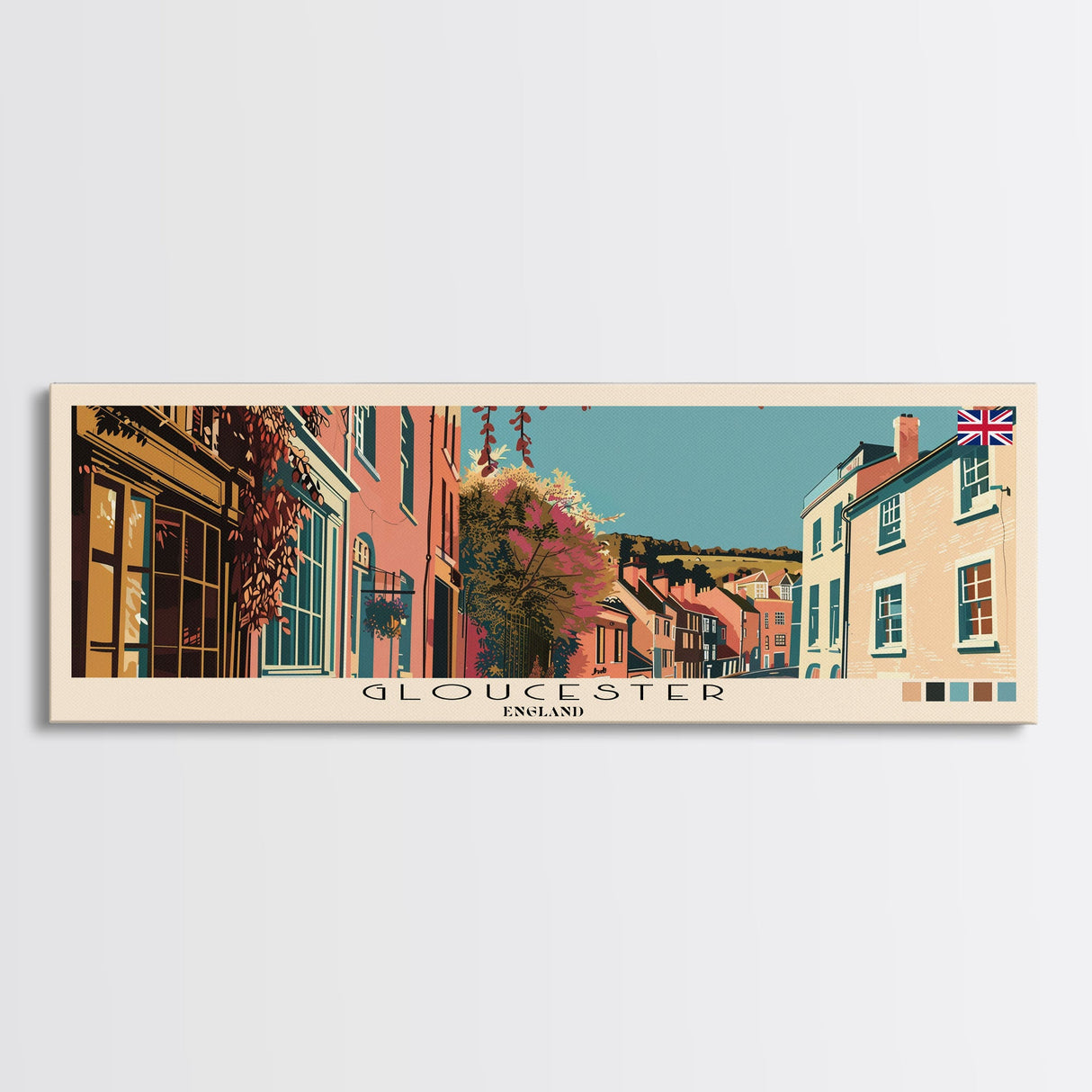 Gloucester, England Panoramic Canvas Print, Gloucester, England Painting, England Art, Gloucester Travel Poster, Travel Art, Guest Room Painting