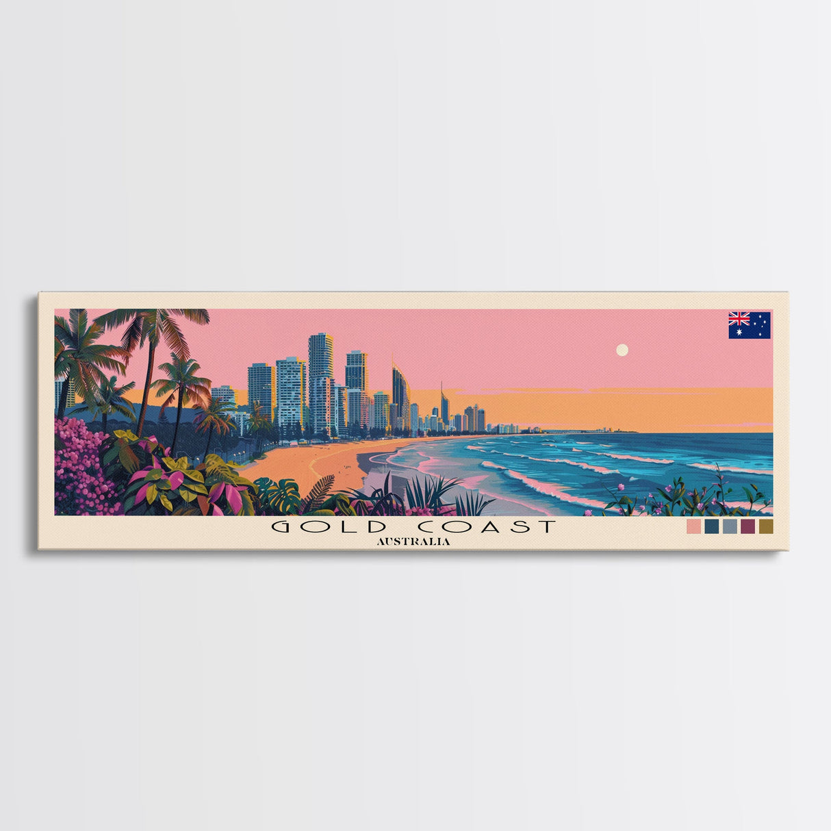 Gold Coast, Australia Panoramic Canvas Print, Gold Coast, Australia Painting, Australia Art, Gold Coast Travel Poster, Travel Art, Living Room Painting