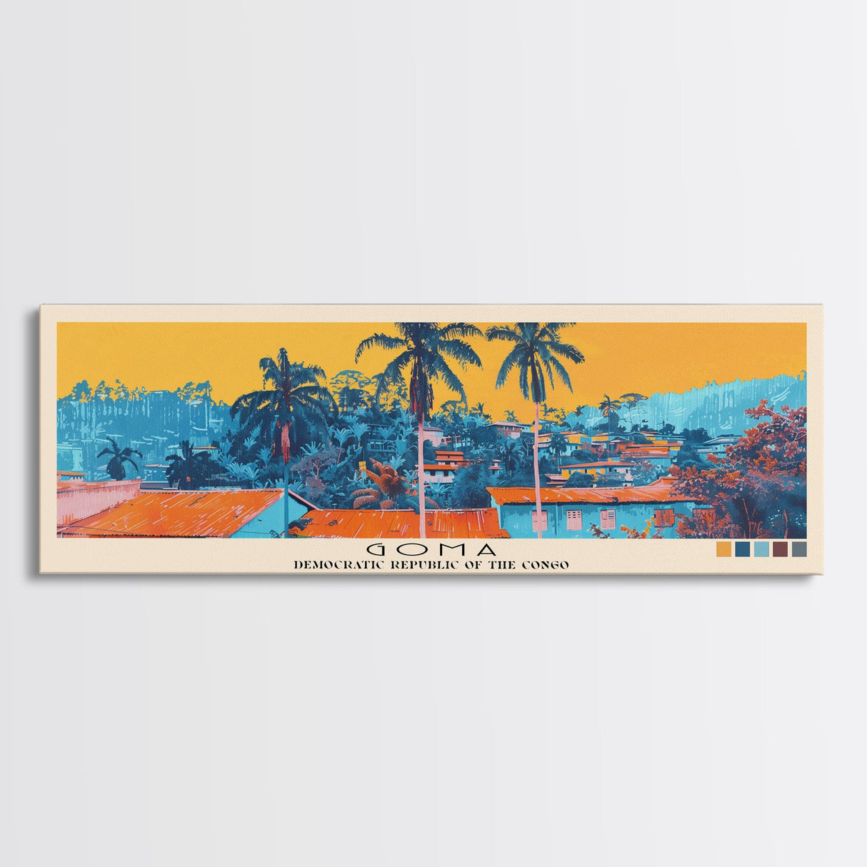 Goma, Congo Panoramic Canvas Print, Goma, Congo Painting, Congo Art, Goma Travel Poster, Travel Art, Housewarming Gift