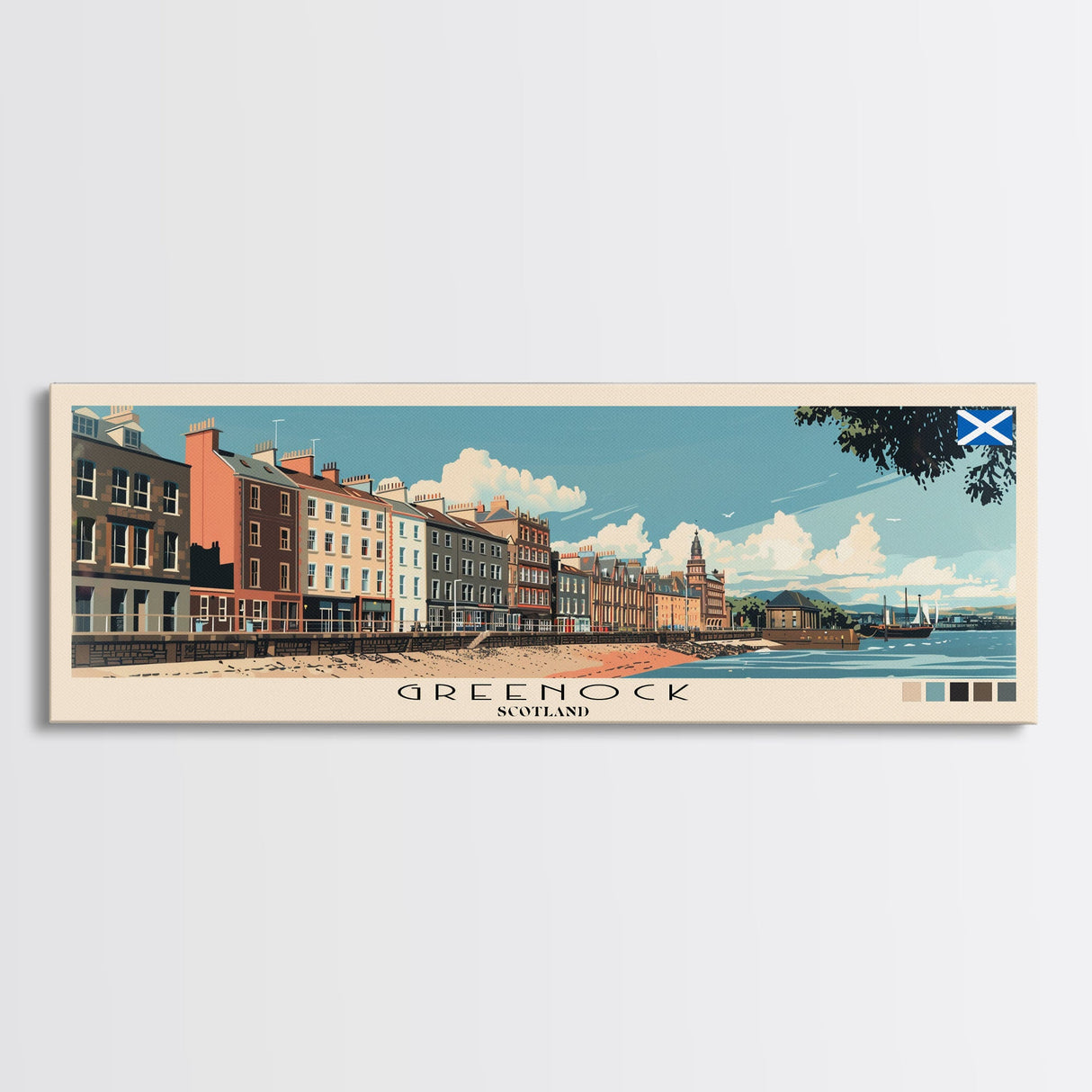 Greenock, Scotland Panoramic Canvas Print, Greenock, Scotland Painting, Scotland Art, Greenock Travel Poster, Travel Art, Guest Room Painting