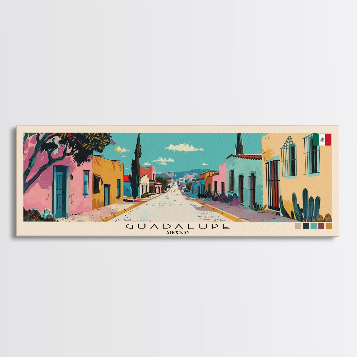 Guadalupe, Mexico Panoramic Canvas Print, Guadalupe, Mexico Painting, Mexico Art, Guadalupe Travel Poster, Travel Art, Housewarming Gift