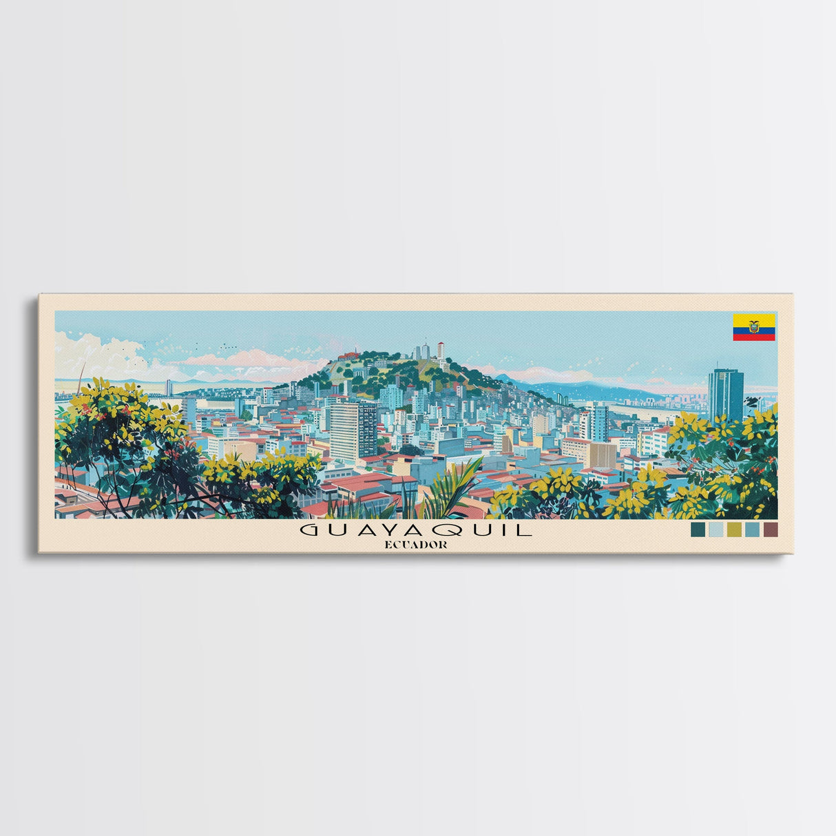 Guayaquil, Ecuador Panoramic Canvas Print, Guayaquil, Ecuador Painting, Ecuador Art, Guayaquil Travel Poster, Travel Art, Vacation Gift