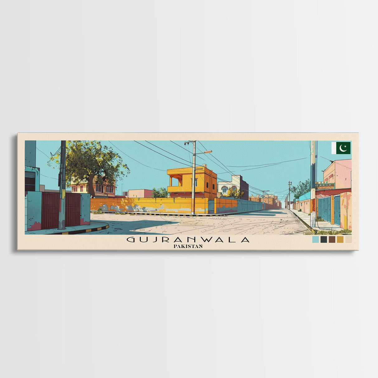 Gujranwala, Pakistan Panoramic Canvas Print, Gujranwala, Pakistan Painting, Pakistan Art, Gujranwala Travel Poster, Travel Art, Housewarming Gift