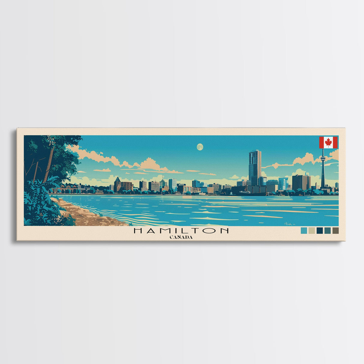 Hamilton, Canada Panoramic Canvas Print, Hamilton, Canada Painting, Canada Art, Hamilton Travel Poster, Travel Art, Living Room Painting