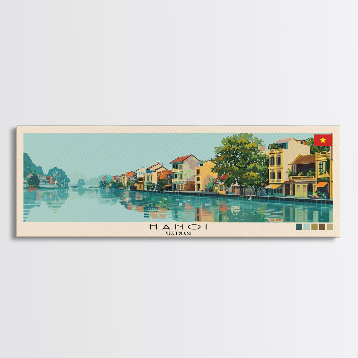 Hanoi, Vietnam Panoramic Canvas Print, Hanoi, Vietnam Painting, Vietnam Art, Hanoi Travel Poster, Travel Art, Guest Room Painting