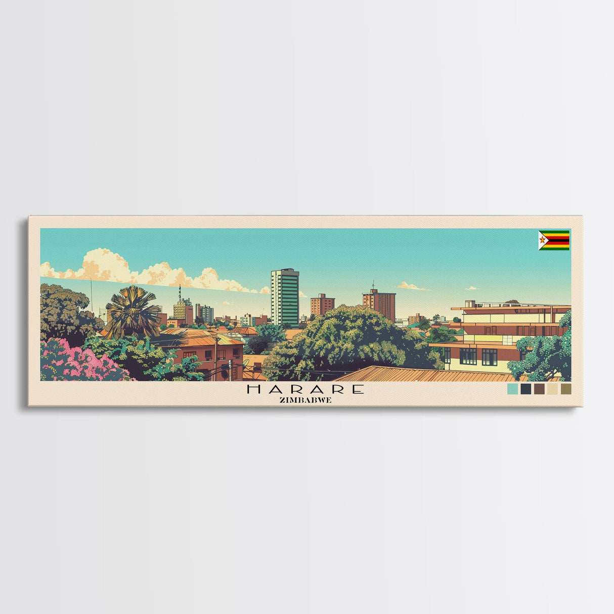 Harare, Zimbabwe Panoramic Canvas Print, Harare, Zimbabwe Painting, Zimbabwe Art, Harare Travel Poster, Travel Art, Guest Room Painting