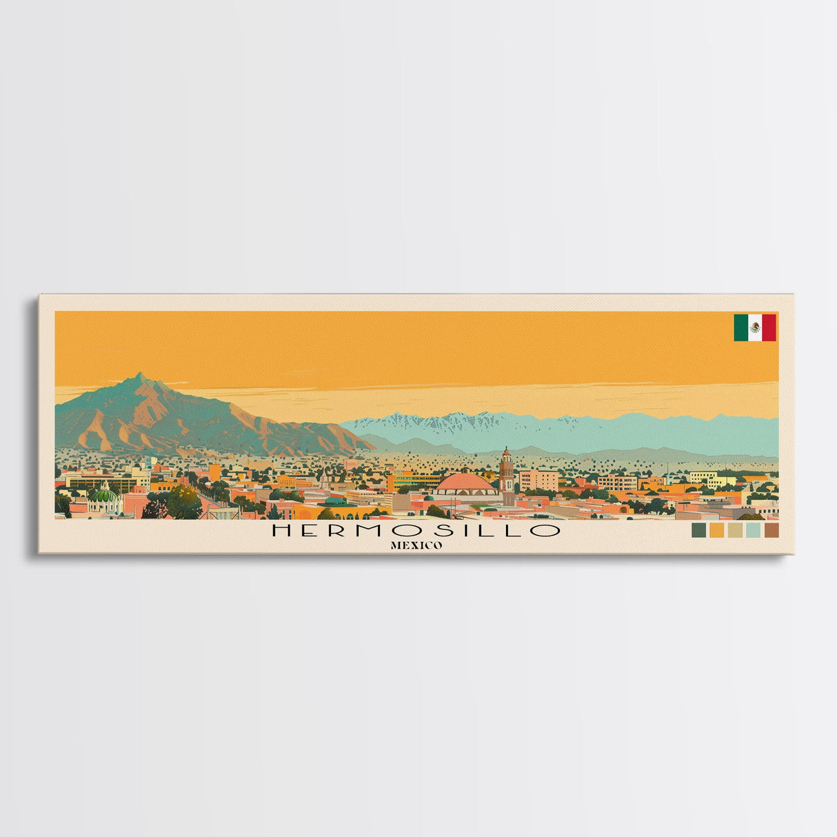 Hermosillo, Mexico Panoramic Canvas Print, Hermosillo, Mexico Painting, Mexico Art, Hermosillo Travel Poster, Travel Art, Living Room Painting