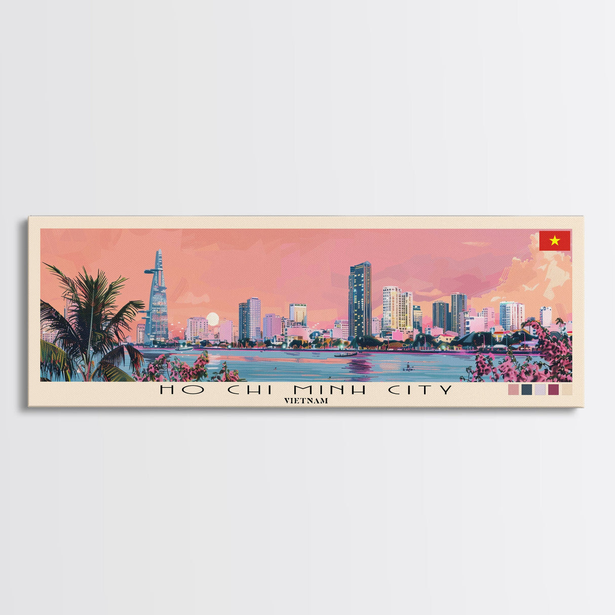 Ho Chi Minh City, Vietnam Panoramic Canvas Print, Ho Chi Minh City, Vietnam Painting, Vietnam Art, Ho Chi Minh City Travel Poster, Travel Art, Housewarming Gift