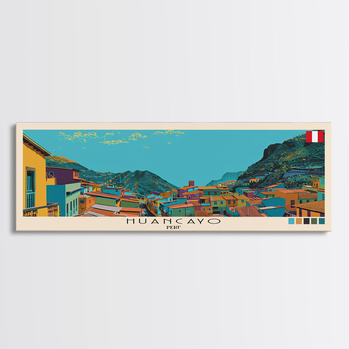 Huancayo, Peru Panoramic Canvas Print, Huancayo, Peru Painting, Peru Art, Huancayo Travel Poster, Travel Art, Living Room Painting