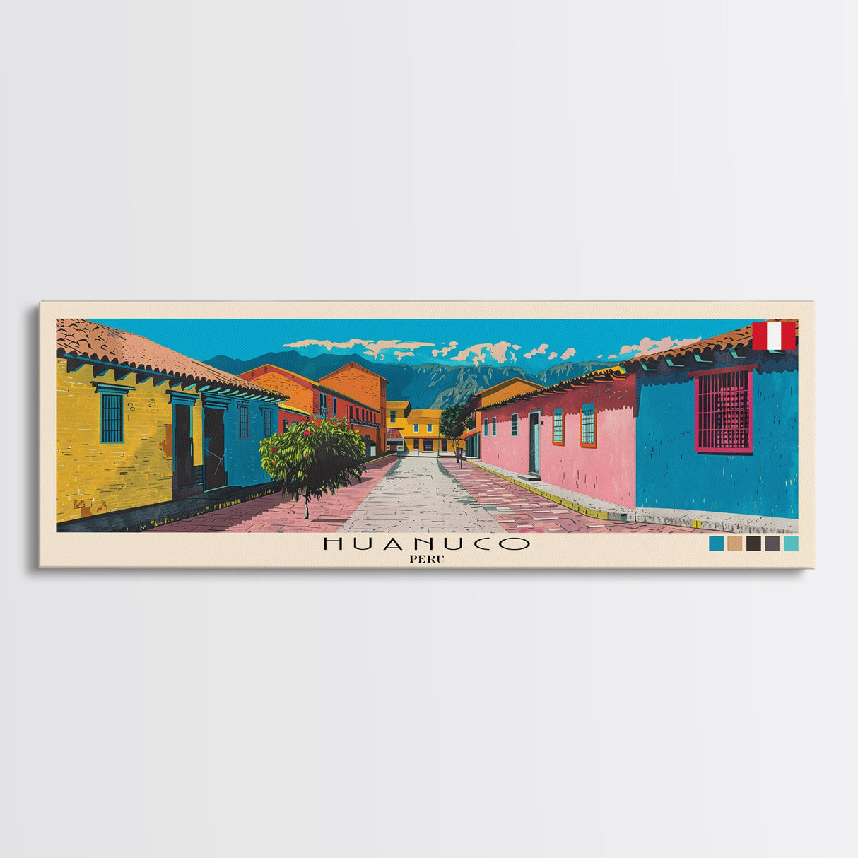 Huanuco, Peru Panoramic Canvas Print, Huanuco, Peru Painting, Peru Art, Huanuco Travel Poster, Travel Art, Guest Room Painting