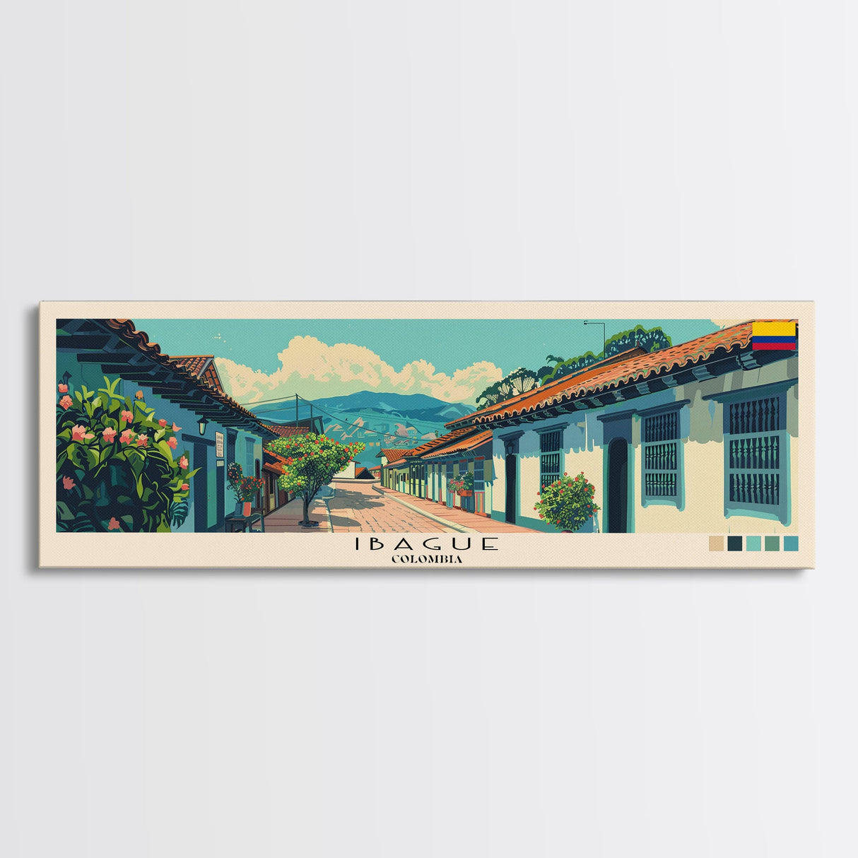 Ibague, Colombia Panoramic Canvas Print, Ibague, Colombia Painting, Colombia Art, Ibague Travel Poster, Travel Art, Living Room Painting