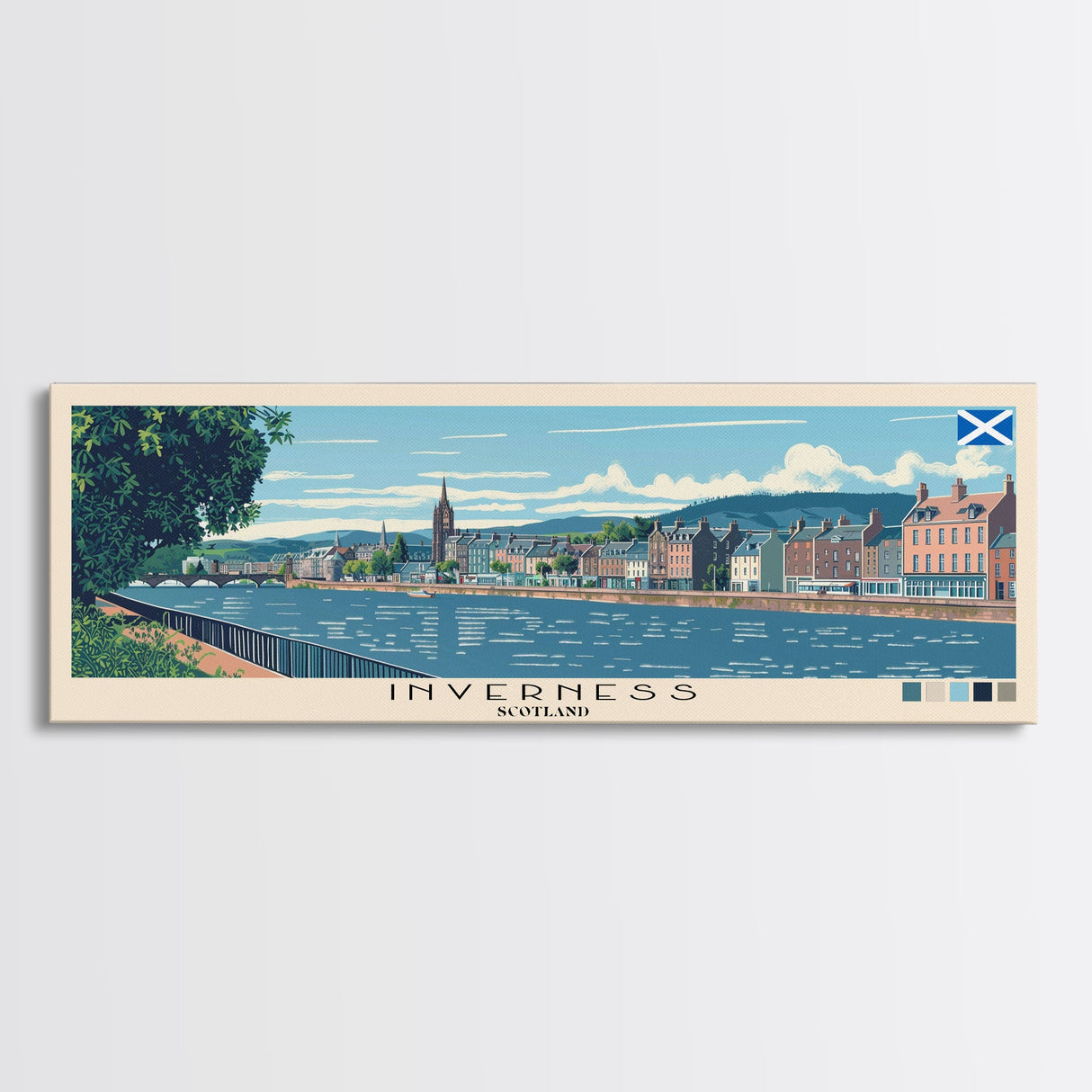 Inverness, Scotland Panoramic Canvas Print, Inverness, Scotland Painting, Scotland Art, Inverness Travel Poster, Travel Art, Guest Room Painting