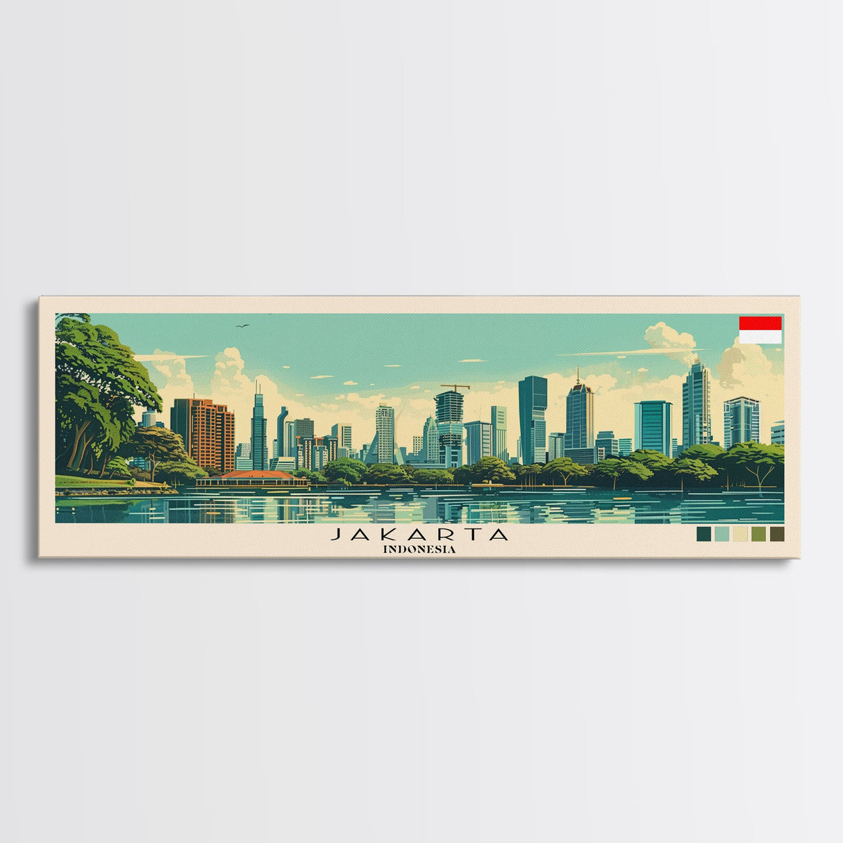 Jakarta, Indonesia Panoramic Canvas Print, Jakarta, Indonesia Painting, Indonesia Art, Jakarta Travel Poster, Travel Art, Guest Room Painting